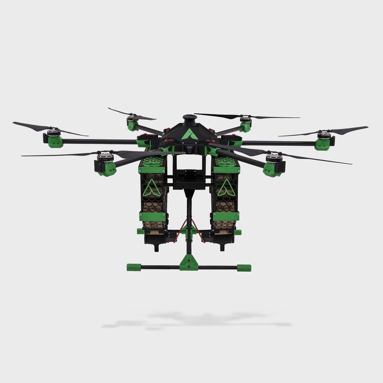 NX6 Bio Raven, hexacóptero com os dois módulos de dispersão